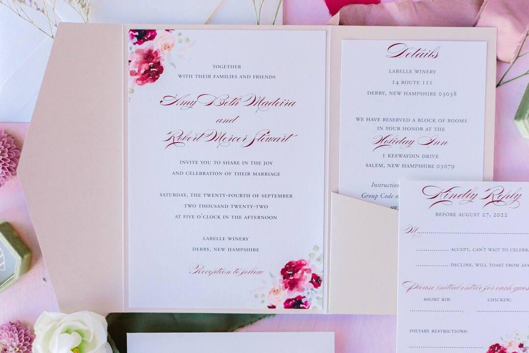 Custom Wedding Invitation Minimalist Pocket Invitation Suite Tri Fold