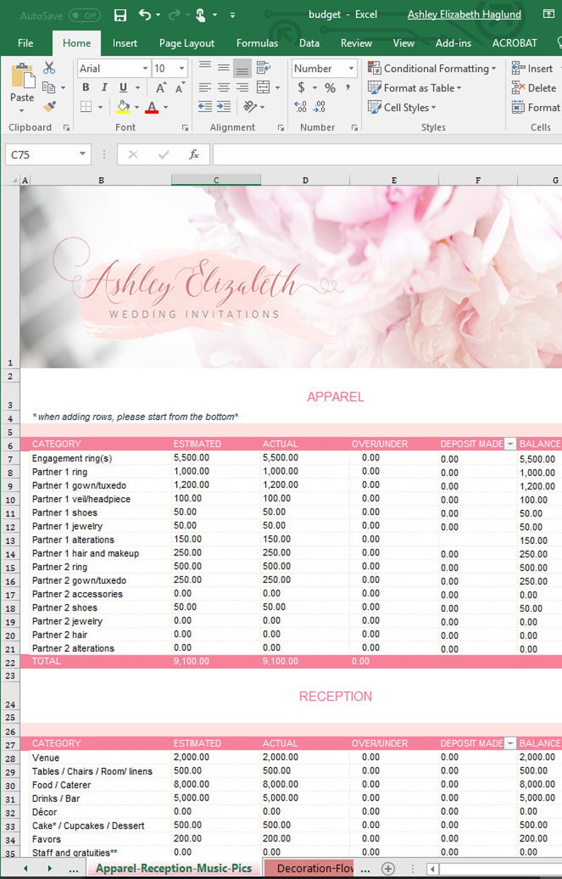 Wedding Guest List Organizer and Budget Tracker, Wedding Tracker, Budget spreadsheet, image 7