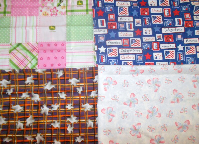 Butterfly Blue Sold Individually Ghost Plaid Patriotic Words Not As a Group FABRIC REMNANTS John Deere Pink Madras