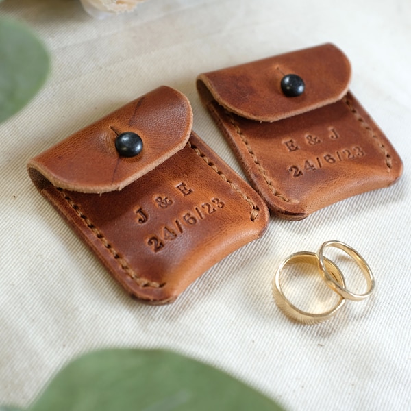 Pochette pour bague en cuir Horween, pochette pour bague de mariage, porte-bague, boîte à bague, cadeau de mariage