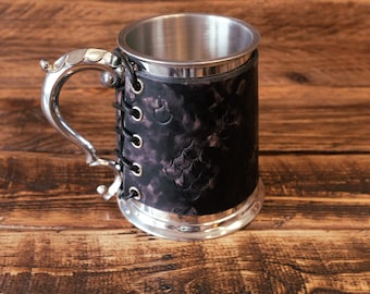 Leather Dragonscale Pewter Tankard in Black and Grey