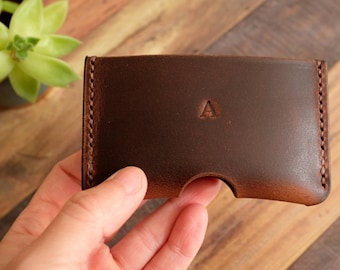 Tarjetero de piel personalizado - Diseño minimalista fino - Billetera con bolsillo delantero - 8 colores de piel para elegir
