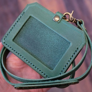 Leren ID-houder met gepersonaliseerd sleutelkoord, horizontale ID-kaarthouder, pashouder, badgehouder, jubileumcadeau Vaderdag