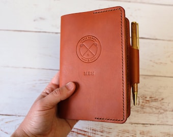 Personalized Tan Leather Golf Scorecard Holder with Pen Loop