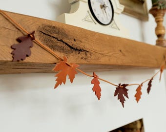 Handmade Leather Leaf Garland: Autumn Decor, Rustic Bunting
