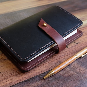 Handmade Italian Leather A6 Moleskine Journal Cover: Contrast Brown & Black