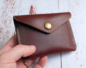 Cartera de botones de cuero, Cartera de cuero minimalista, Cartera hecha a mano, Cartera de tarjeta de cuero delgada, Titular de la tarjeta, Monedero, Hombres, Mujeres, Unisex