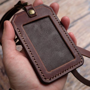 Leather ID Holder with Personalised Lanyard, ID Card Holder, Pass Holder, Badge Holder, Anniversary Gift Fathers Day