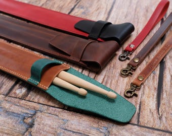 Personalized Leather Drumstick Case, Custom Drummer Gift, Stick Holder Bag