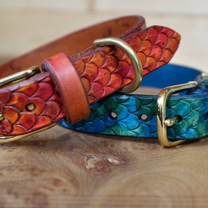 Handmade Leather Dog Collar, Dragon Scale Leather, Dog Accessories, Pet Collar, Leather Dog Collar, Medium and Large Collar.