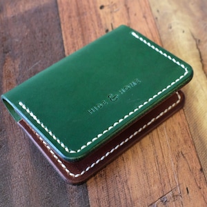 Tarjetero de piel verde y marrón, tarjetero de piel personalizado, Día del Padre