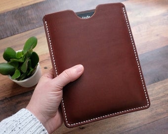 Handmade Leather Kindle Sleeve: Full Grain Leather Cover