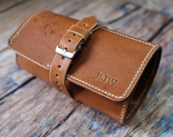 Leather Watch Roll UK, Watch Travel Roll, Leather Watch Case, Leather Watch Case in Natural Dublin, Watch Storage Fathers Day