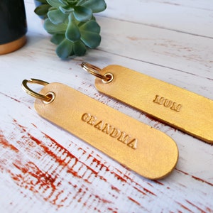 Personalized Gold Leather Key Fob: Handmade Stamped Keyring