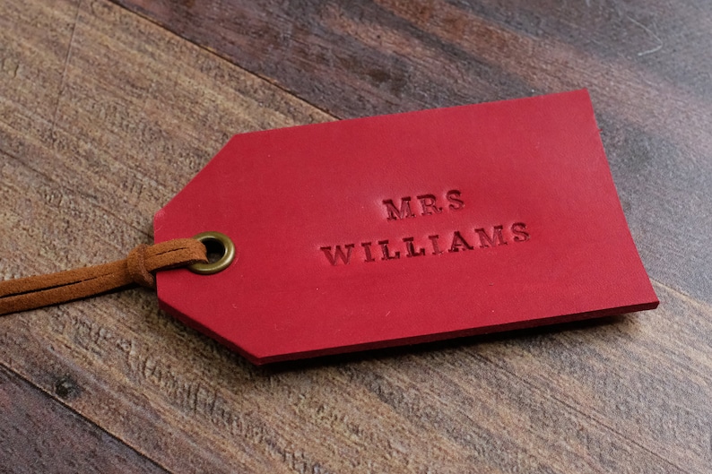 Custom Leather Gift Tag, Father's Day Gift, Personalised Graduation Tags Red