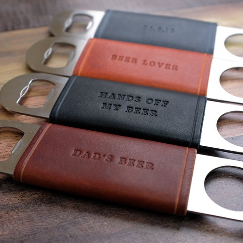 Personalised Bottle Opener With Leather Jacket Beer Opener Etsy