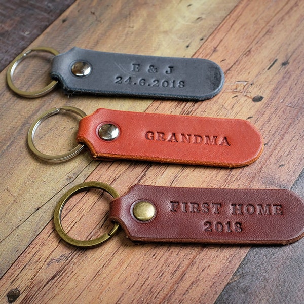 Personalisierte italienische Leder Schlüsselanhänger / Schlüsselanhänger, erstes Zuhause, Einweihungsgeschenk, Vatertag