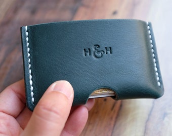 Personalised Blue Italian Leather Card Holder, Card Wallet, Business Card Holder, Minimalist Wallet, Fathers Day