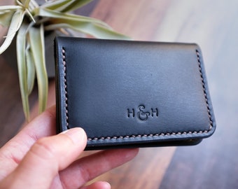 Personalised Black Leather Card Wallet, Leather Card Holder, , Business Card Holder, Anniversary Gift Fathers Day