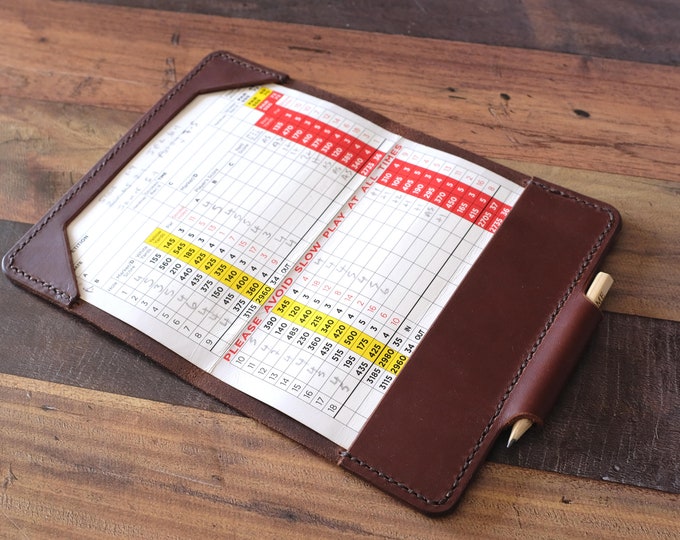 Personalised Leather Golf Scorecard Holder with Pen Loop