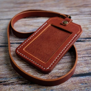 Italienischer Leder-Ausweishalter mit personalisiertem Lanyard, Ausweishalter, Ausweishalter, Jubiläumsgeschenk Vatertag