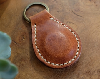 Padded Leather Key Fob with Stitched Detail