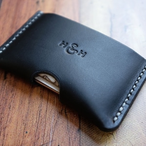 Porta-cartões de couro italiano preto personalizado, carteira de cartão, porta-cartões de visita, carteira minimalista, presentes para ele, dia dos pais