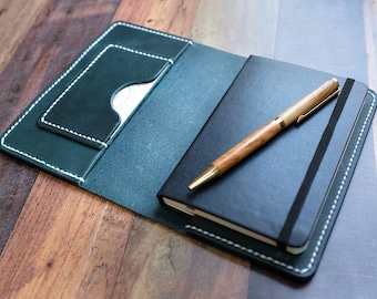 Handmade Blue Leather A6 Journal Cover: Moleskine Pocket, Traveler's Notebook