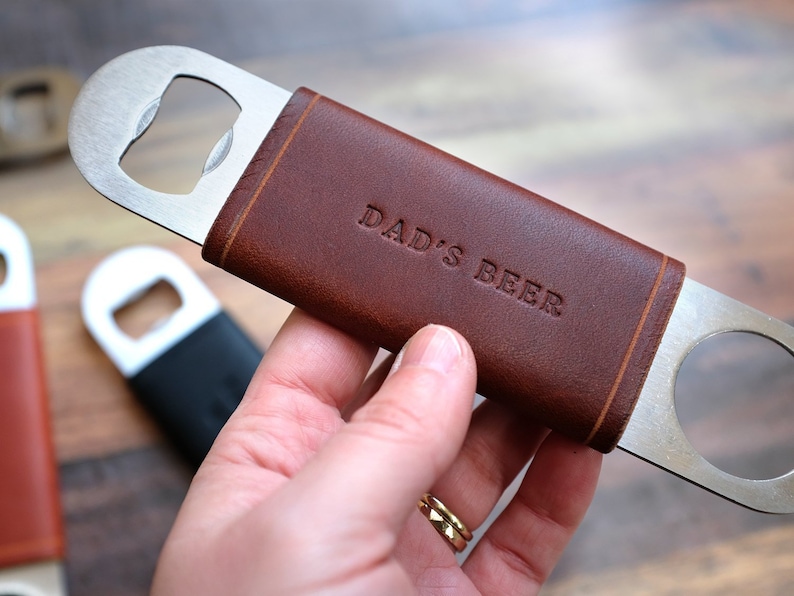 Personalised Bottle Opener With Leather Jacket, Beer Opener, Bar blade, Home Bar Gift, Fathers Day image 2