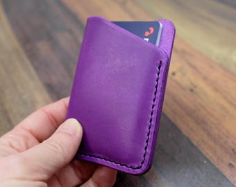 Personalized Purple Leather Card Wallet: Slim Front Pocket Holder
