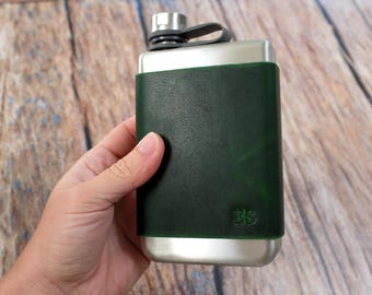Personalised Leather Wrapped Trekking Hip Flask