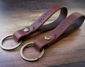 Set of Two Personalised Italian Leather Keyrings / Keychains, First Home, House Warming Gift Fathers Day