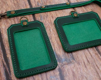 Personalised Leather ID Holder with Lanyard: Vegetable Tanned Pass Holder