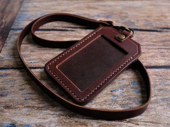 Leather ID Holder With Personalised Lanyard ID Card Holder 