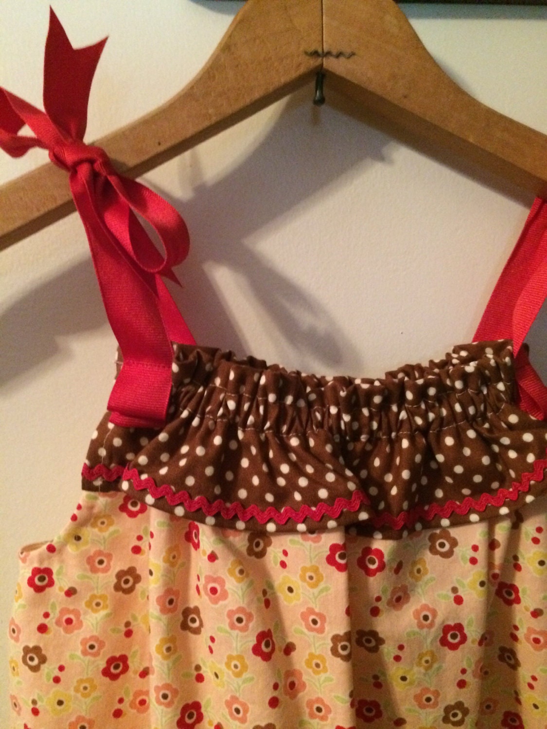 Pillowcase dress with ruffle and ribbon ties. Etsy