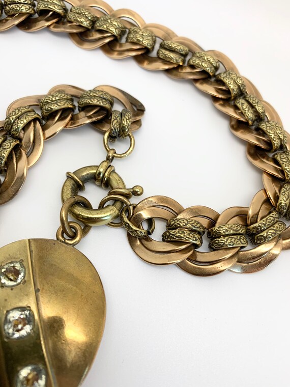 Victorian Collarette Necklace & Locket - Brass - … - image 4