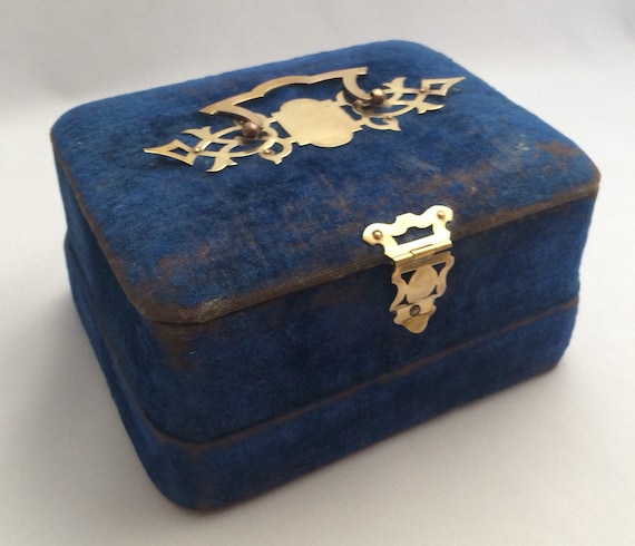 Antique French Jewellery Box - c1880 - Blue Velve… - image 1