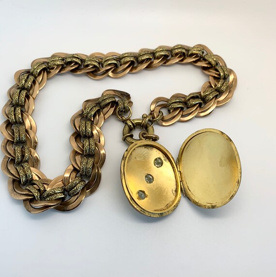 Victorian Collarette Necklace & Locket - Brass - … - image 5