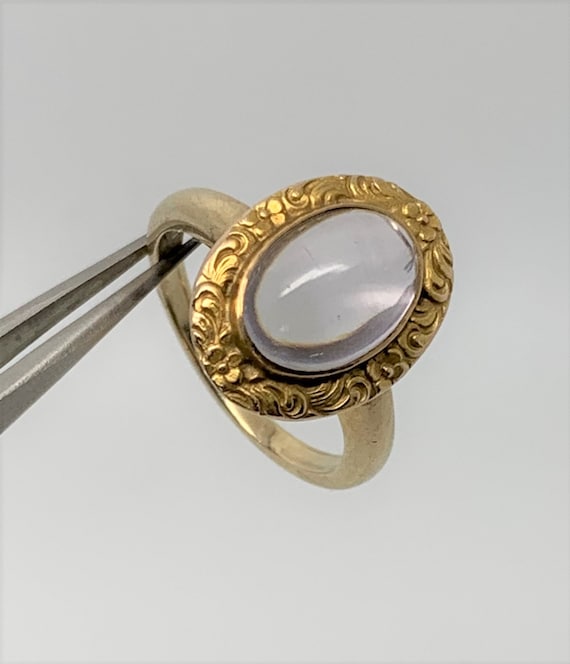 Antique American Rose Quartz & 10k Yellow Gold Ri… - image 1