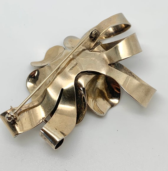 Retro Vermeil Bow Flower Brooch - Sterling Silver… - image 6