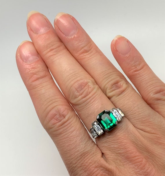 Vintage Faux Emerald Diamond Paste Ring c.1950s