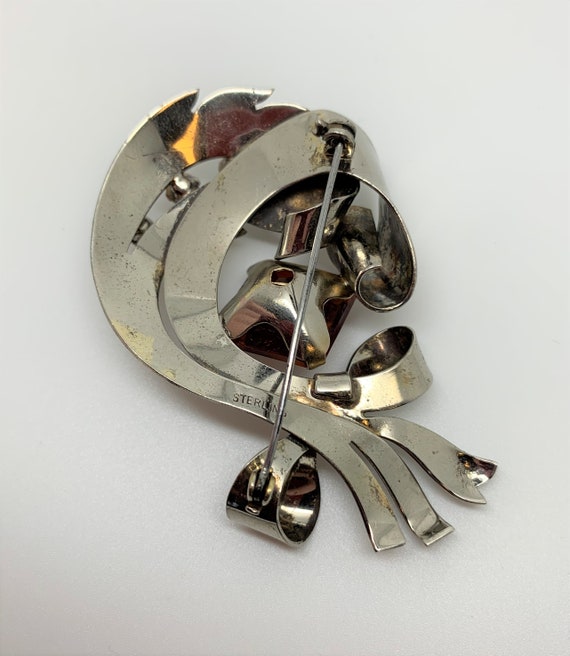 Harlequin Paste Silver Retro Vintage Bow Brooch 1… - image 3