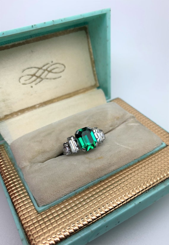 Vintage Faux Emerald Diamond Paste Ring c.1950s - image 2