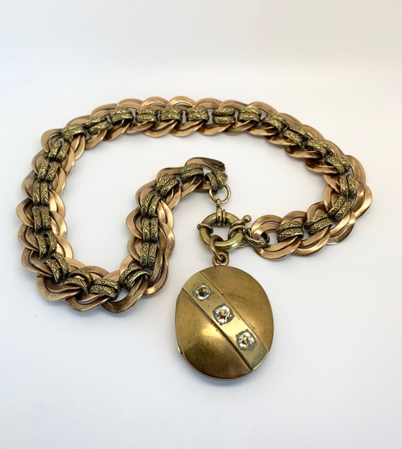 Victorian Collarette Necklace & Locket - Brass - … - image 1