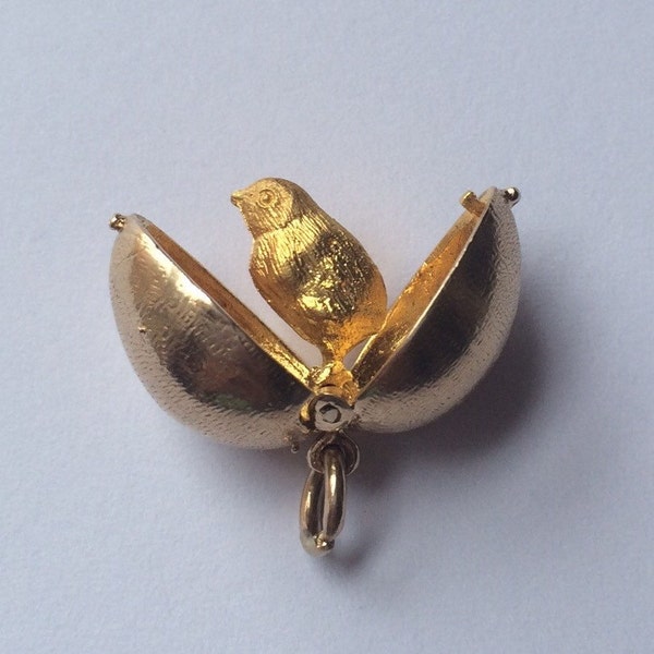 Victorian Gold Egg Charm Pendant - Chick Surprise - Heavy 9ct Yellow Gold - Birmingham Hallmark