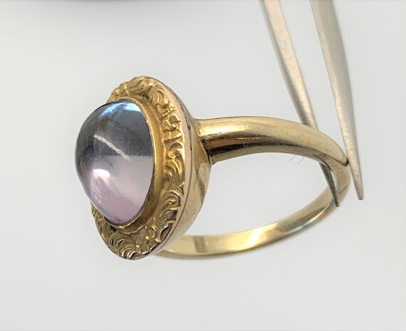 Antique American Rose Quartz & 10k Yellow Gold Ri… - image 3