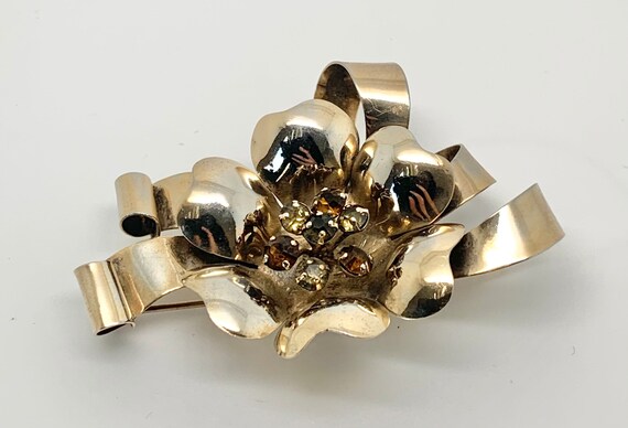 Retro Vermeil Bow Flower Brooch - Sterling Silver… - image 4