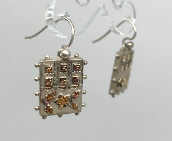 Victorian Aesthetic Movement Earrings - Silver & G
