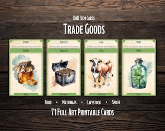 Cartas de objetos de comercio de DnD