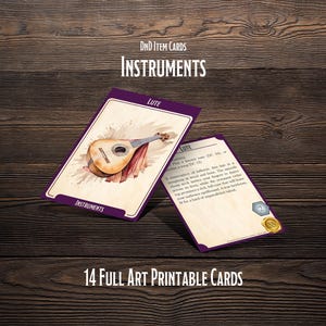 Cartões de itens de instrumentos DnD